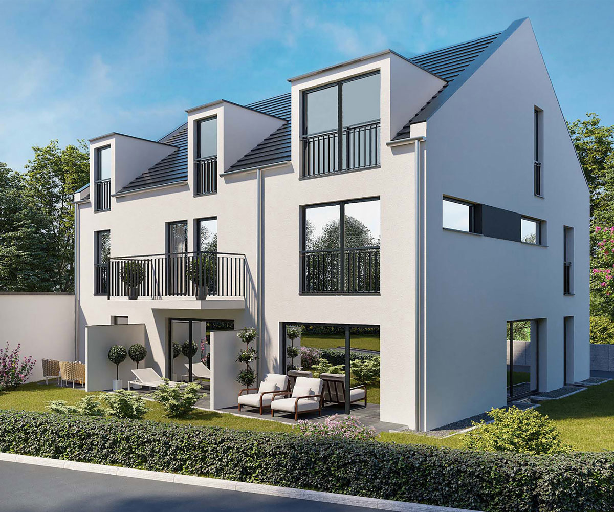 Rendering eines Reihenhauses von Praml Bau