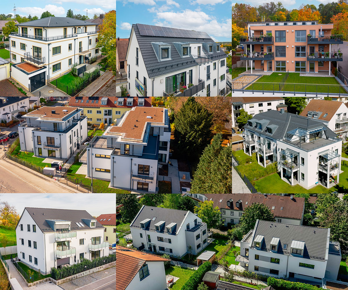 Erfahrung am Bau Collage verschiedener Praml Bau Immobilien