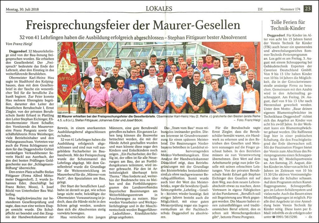 Zeitungsbericht, Azubis, Maurer 2018 Zeitungsbericht, Azubis, Maurer 2018