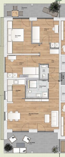 KfW 40 QNG: 150.000 € Förderkredit – 4 Zimmer EG Wohnung mit Süd- und Nordterrasse - WE 2 (2454)