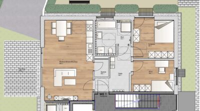 KfW40-QNG; 3-Zimmer Erdgeschosswohnung mit Westterrasse - Grundriss EG (2639)