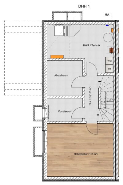 Neubau Doppelhäuser in Waldperlach - Kellergeschoss DHH 1 (1750)