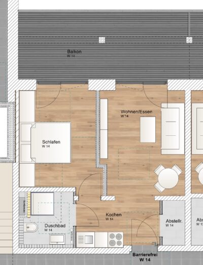 KfW 40 QNG: 150.000 € Förderkredit – 2 Zimmer OG Wohnung mit Nordbalkon - WE 14 (2558)