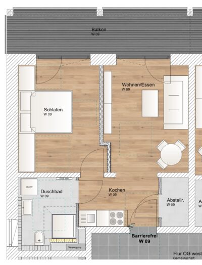KfW 40 QNG: 150.000 € Förderkredit – 2 Zimmer Wohnung mit Nordbalkon - WE 9 (2519)