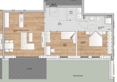 Bezugsfertig – 3 Zimmerwohnung mit Südterrasse - Whg 9 EG Haus 2 (2198)