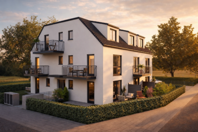 1-Zimmer EG Wohnung mit Nordterrasse - Haustürseite_ChatGPT (1700)