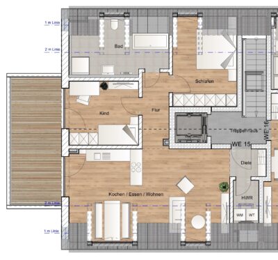 3 Zimmer Dachgeschosswohnung mit Dachterrasse - Dachgeschoss Haus 2 Whg 15 (2430)