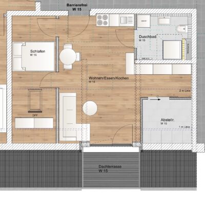 KfW 40 QNG: 150.000 € Förderkredit – 2 Zimmer DG Wohnung mit Süddachterrasse - WE 15 (2571)