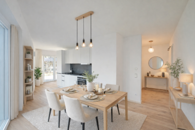 Erstbezug – Helle 2-Zimmer-Gartenwohnung - Essbereich Visu (1615)