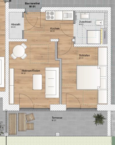 KfW 40 QNG: 150.000 € Förderkredit – 2 Zimmer EG Wohnung mit Südterrasse - WE 1 (2441)