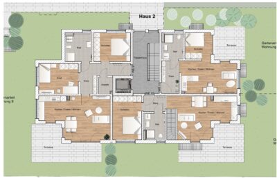 2 Zimmer Dachgeschosswohnung mit Dachterrasse - Erdgeschoss Haus 2 (2419)