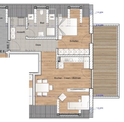 2 Zimmer Dachgeschosswohnung mit Dachterrasse - Dachgeschoss Haus 1 Whg 7 (2414)