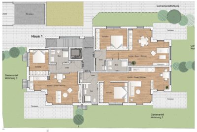 2 Zimmer Dachgeschosswohnung mit Dachterrasse - Erdgeschoss Haus 1 (2416)