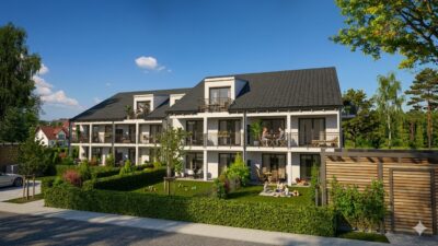 KfW 40 QNG: 150.000 € Förderkredit – 2 Zimmer EG Wohnung mit Nordterrasse - Visualisierung Hausansicht (2470)