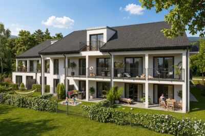 KfW 40 QNG: 150.000 € Förderkredit – 2 Zimmer EG Wohnung mit Südterrasse - Visualisierung Hausansicht (2481)