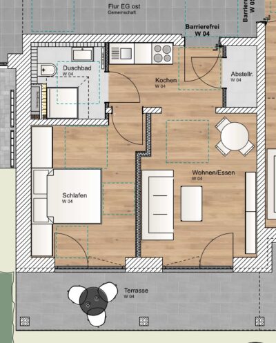 KfW 40 QNG: 150.000 € Förderkredit – 2 Zimmer EG Wohnung mit Südterrasse - WE 4 (2480)