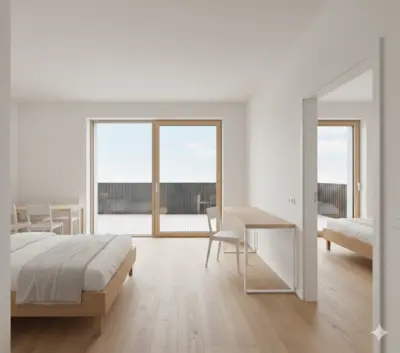 2 Zimmer EG Wohnung mit Südterrasse – KfW 40 QNG & attraktive Steuervorteile - Bild Schlafzimmer 1 (3073)