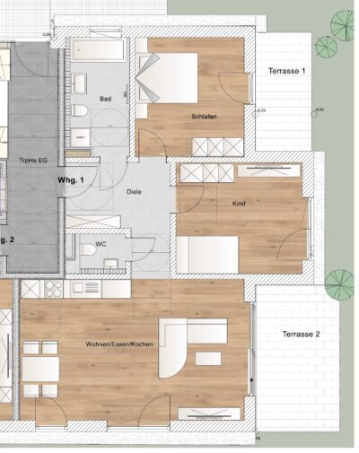 3 Zimmer Erdgeschosswohnung - WE1 Grundriss (2691)